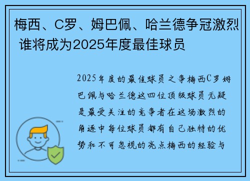 梅西、C罗、姆巴佩、哈兰德争冠激烈 谁将成为2025年度最佳球员
